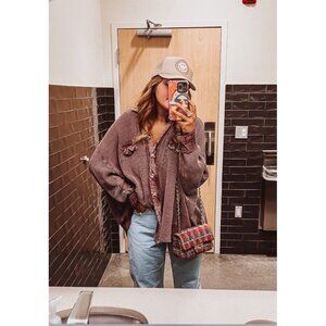 Free People FP One Scout Jacket Buttondown Oversized Thermal Tunic Top Small NEW